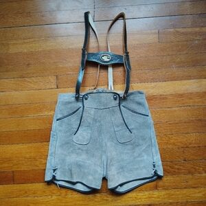 Vintage Bavarian German Children's Large XL Lederhosen Gray Suede Leather Shorts